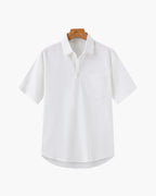 Men's Short-Sleeved Popover Shirt With Chest Pocket - White
