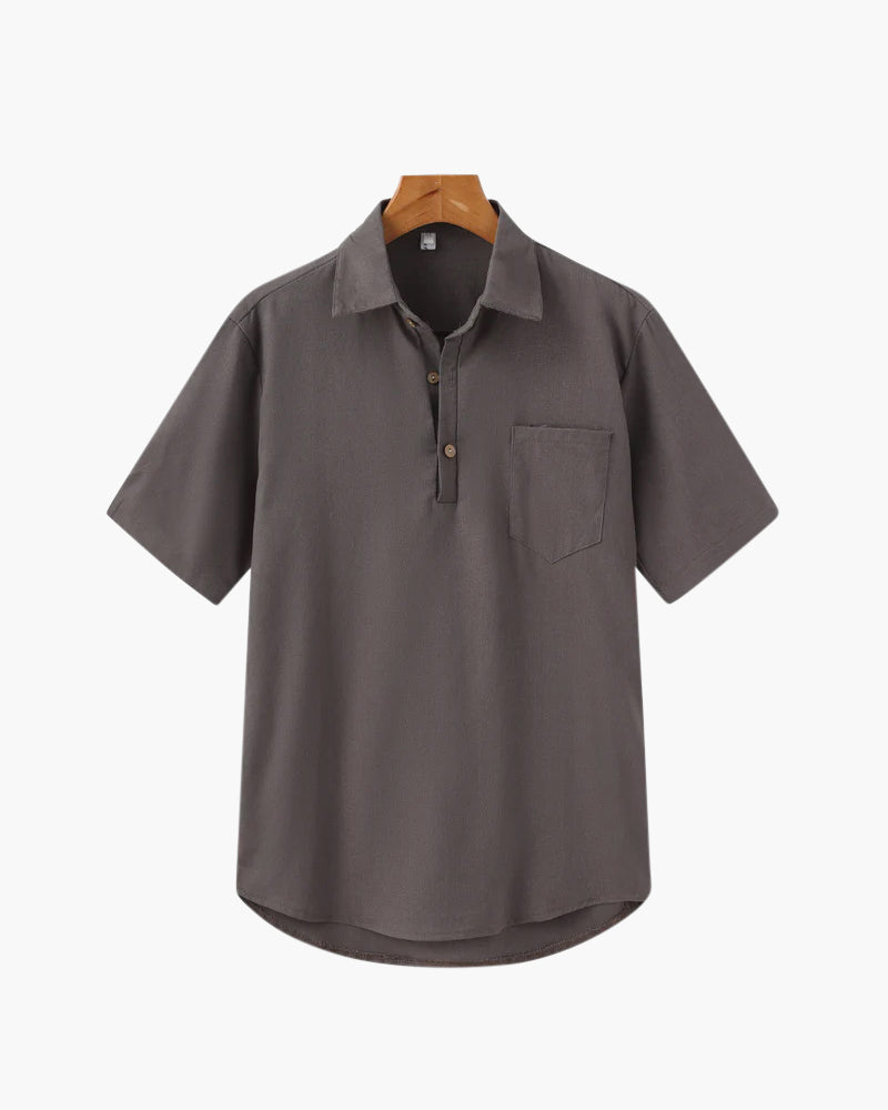 Men's Short-Sleeved Popover Shirt With Chest Pocket - Grey