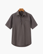 Men's Short-Sleeved Popover Shirt With Chest Pocket - Grey