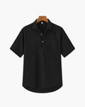 Men's Short-Sleeved Popover Shirt With Chest Pocket - Black