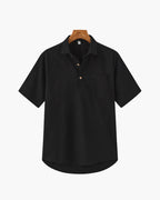 Men's Short-Sleeved Popover Shirt With Chest Pocket - Black