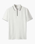 Men's Short-Zip Polo With Tipped Collar And Plain Body - White