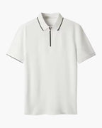 Men's Short-Zip Polo With Tipped Collar And Plain Body - White