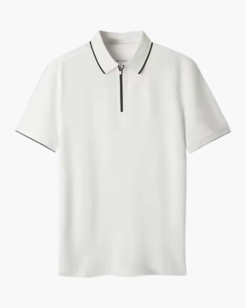 Men's Short-Zip Polo With Tipped Collar And Plain Body - White