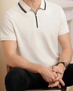 Men's Short-Zip Polo With Tipped Collar And Plain Body - White