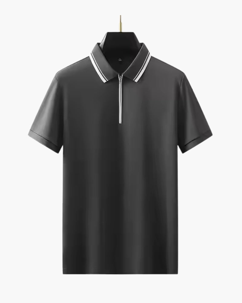 Men's Short-Zip Polo With Tipped Collar And Plain Body - Dark Grey