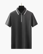 Men's Short-Zip Polo With Tipped Collar And Plain Body - Dark Grey