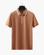 Men's Short-Zip Polo With Tipped Collar And Plain Body - Orange