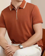 Men's Short-Zip Polo With Tipped Collar And Plain Body - Orange