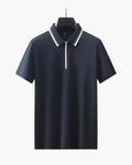 Men's Short-Zip Polo With Tipped Collar And Plain Body - Navy