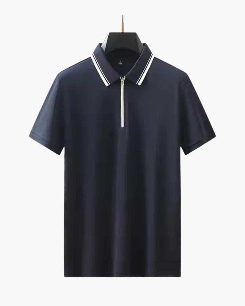 Men's Short-Zip Polo With Tipped Collar And Plain Body - Navy