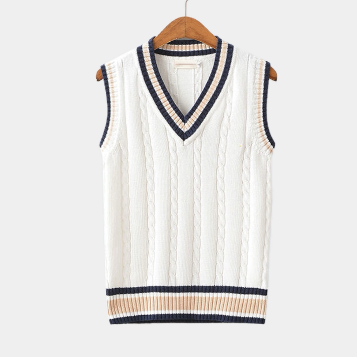 Men's Sleeveless V-Neck Knit Vest With Contrast Tipping - White