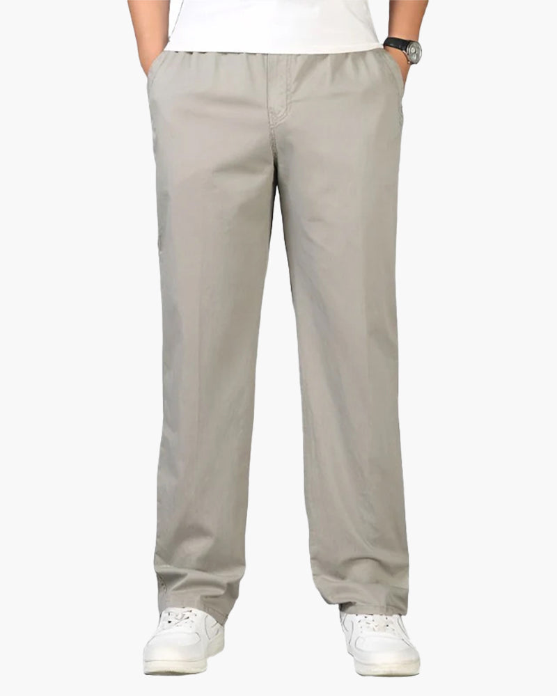 Men's Straight-Leg Trousers With Gathered Belt-Loop Waist - Light Grey
