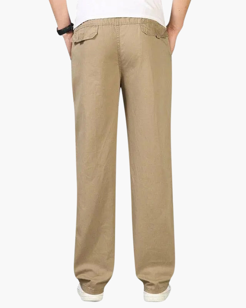 Men's Straight-Leg Trousers With Gathered Belt-Loop Waist - Khaki