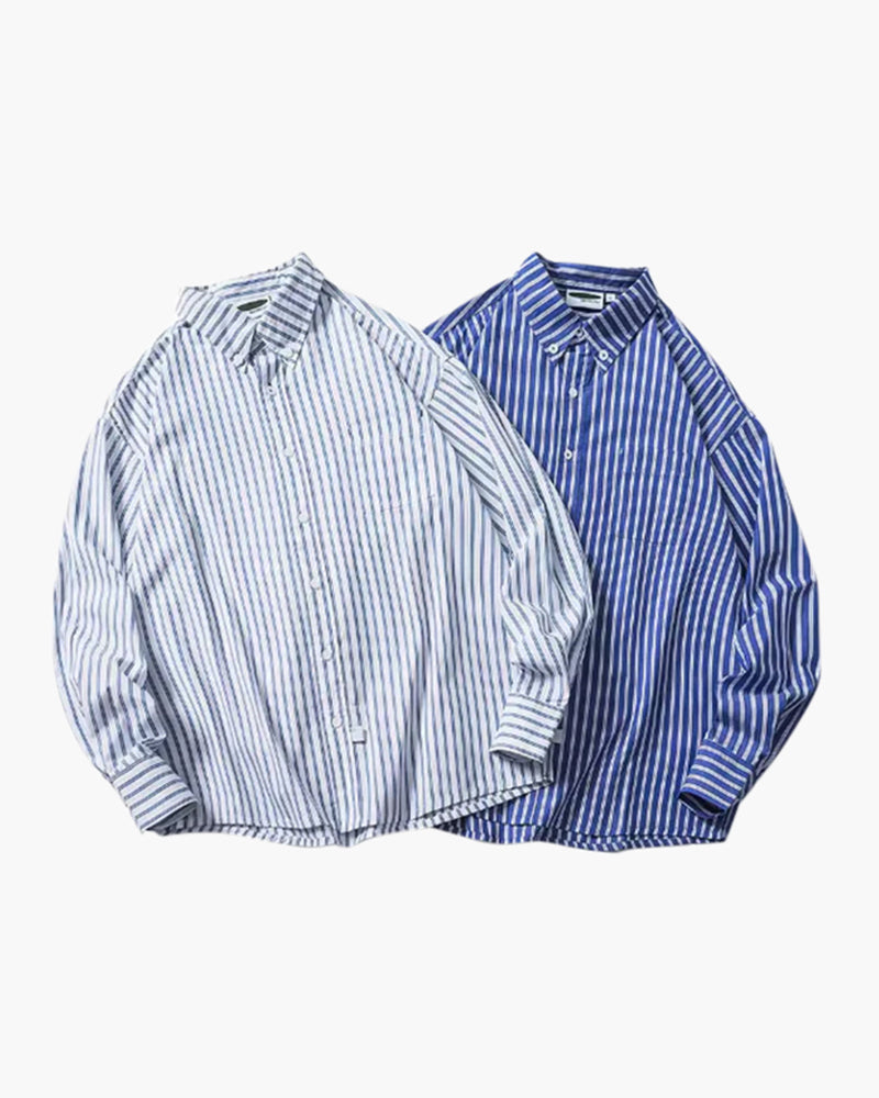 Men's Striped Button-Front Shirt With Chest Patch Pocket - Colour options