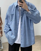 Men's Striped Button-Front Shirt With Chest Patch Pocket - Light Blue