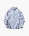 Men's Striped Button-Front Shirt With Chest Patch Pocket - Light Blue