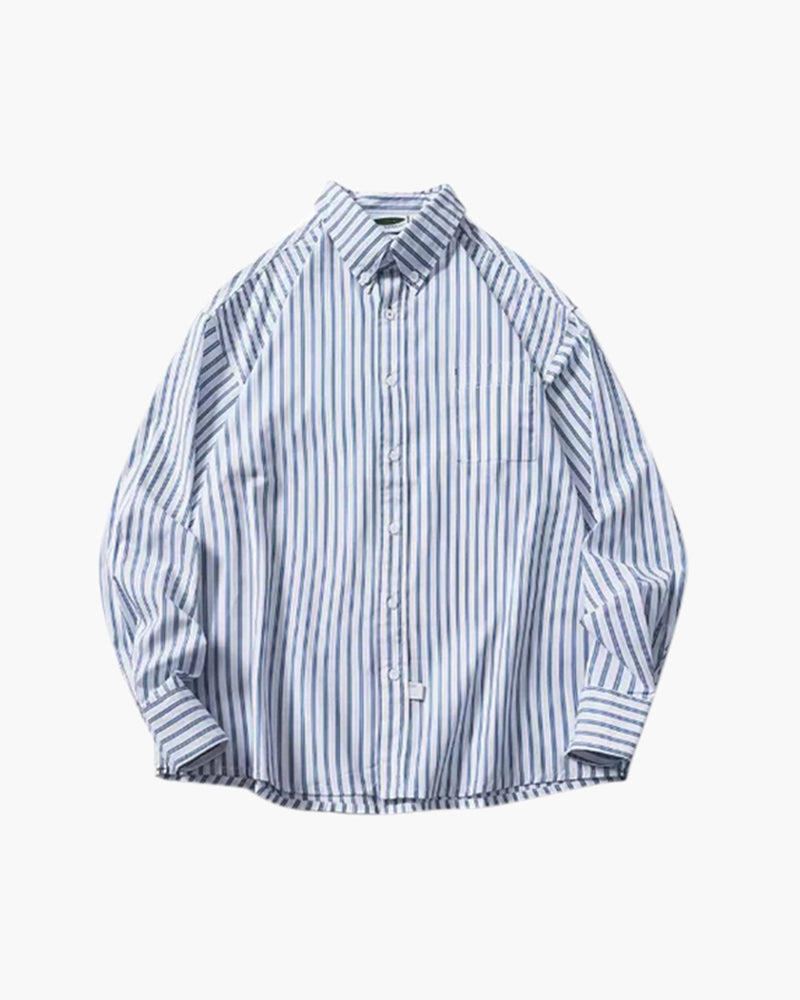 Men's Striped Button-Front Shirt With Chest Patch Pocket - Light Blue