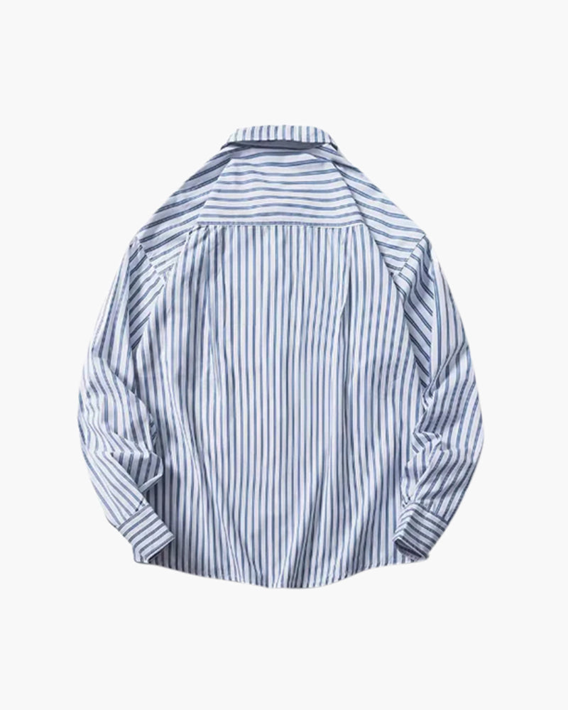 Men's Striped Button-Front Shirt With Chest Patch Pocket - Light Blue