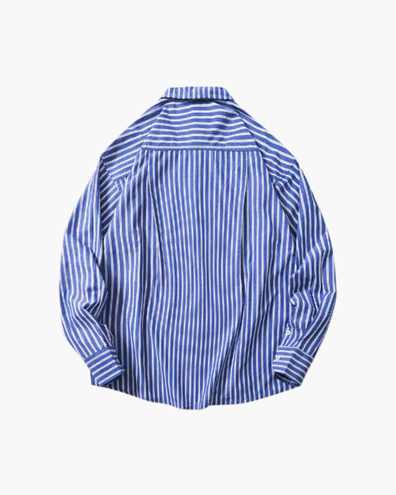 Men's Striped Button-Front Shirt With Chest Patch Pocket - Blue