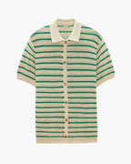 Men's Striped Button-Front Shirt With Short Sleeves - Cream and Green