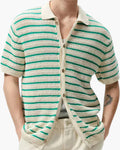 Men's Striped Button-Front Shirt With Short Sleeves - Cream and Green