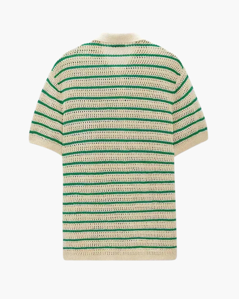 Men's Striped Button-Front Shirt With Short Sleeves - Cream and Green