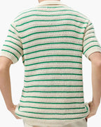 Men's Striped Button-Front Shirt With Short Sleeves - Cream and Green