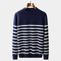 Men's Striped Crew Neck Jumper With Ribbed Neckline - Navy