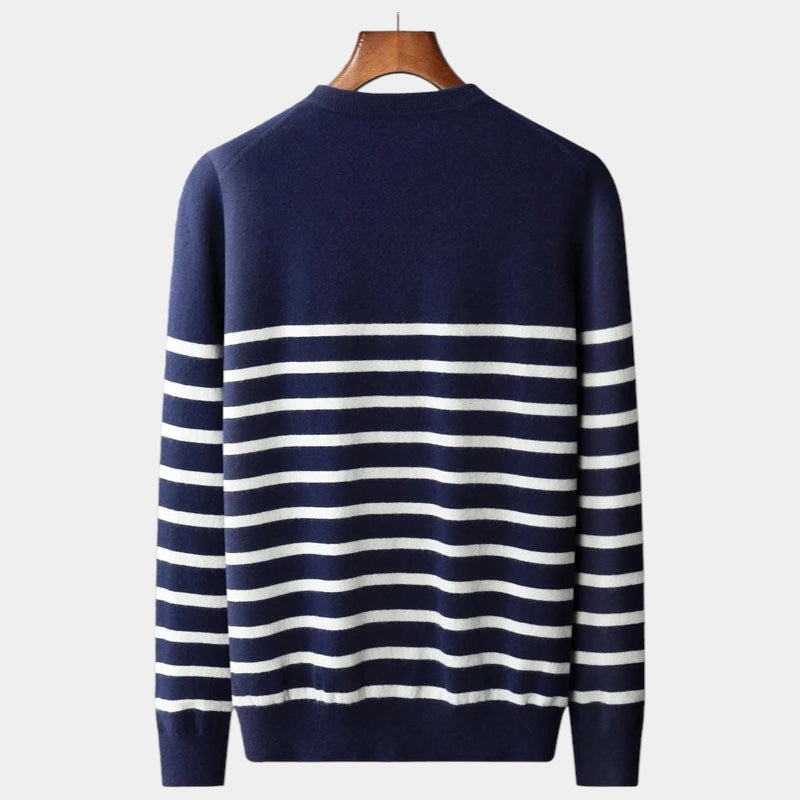 Men's Striped Crew Neck Jumper With Ribbed Neckline - Colour options