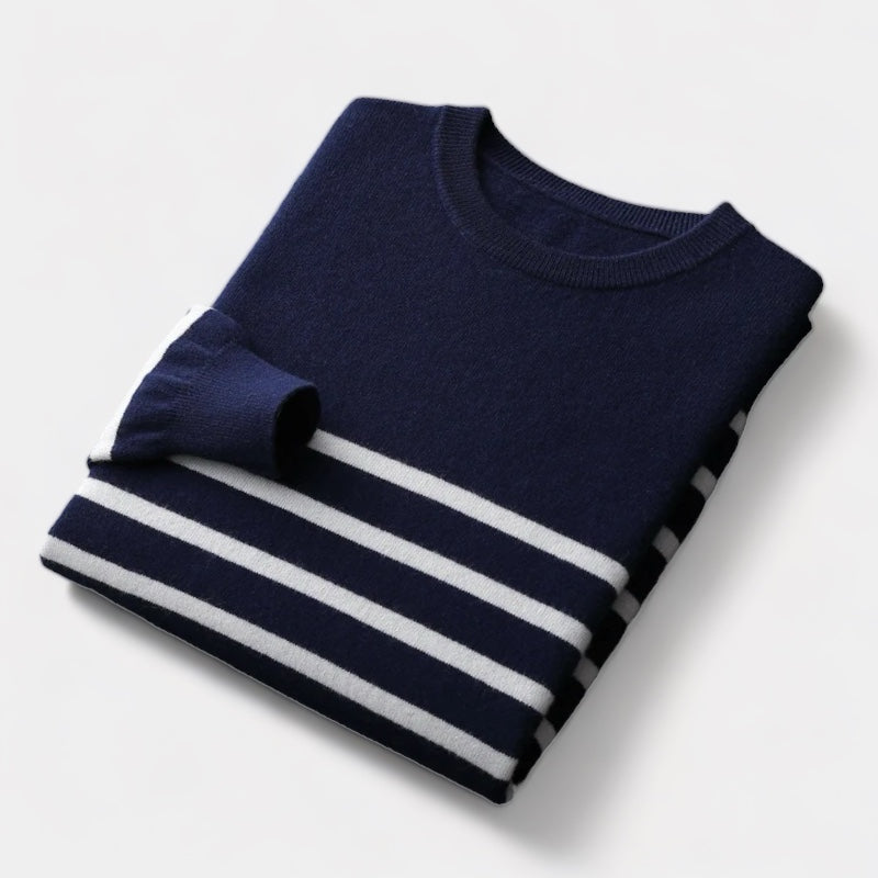 Men's Striped Crew Neck Jumper With Ribbed Neckline - Colour options