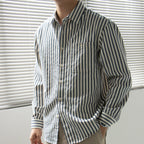Men's Striped Long-Sleeve Shirt With Chest Patch Pocket - Colour options