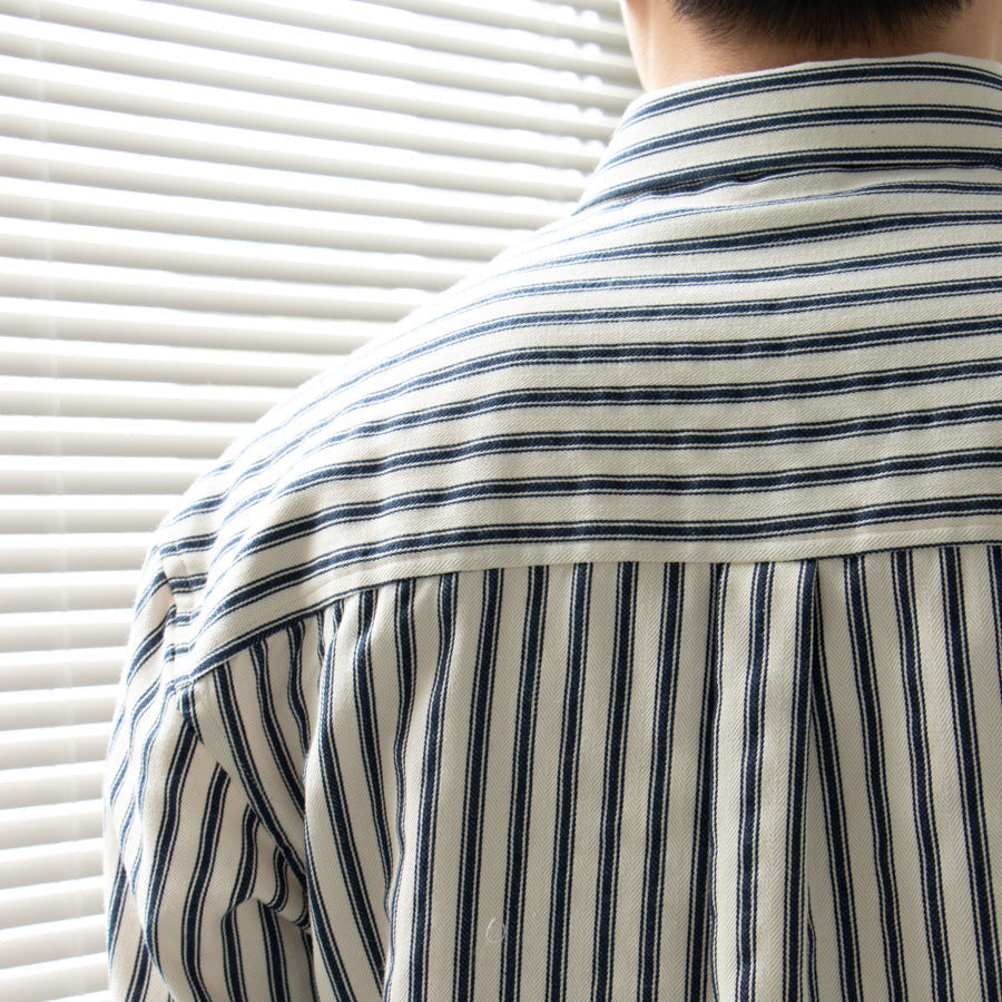 Men's Striped Long-Sleeve Shirt With Chest Patch Pocket - Colour options