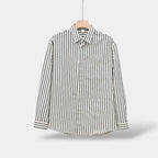 Men's Striped Long-Sleeve Shirt With Chest Patch Pocket - Black