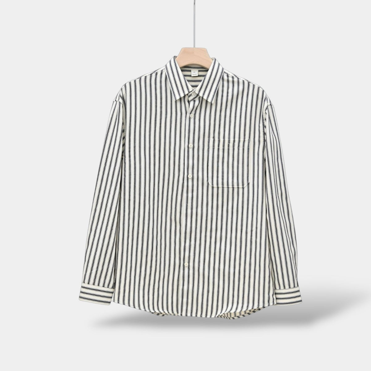 Men's Striped Long-Sleeve Shirt With Chest Patch Pocket - Black