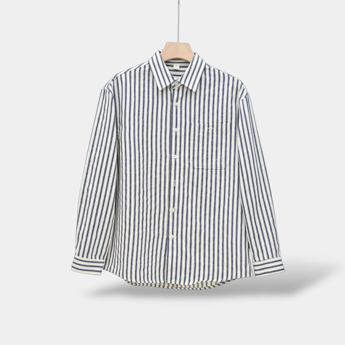 Men's Striped Long-Sleeve Shirt With Chest Patch Pocket - Colour options