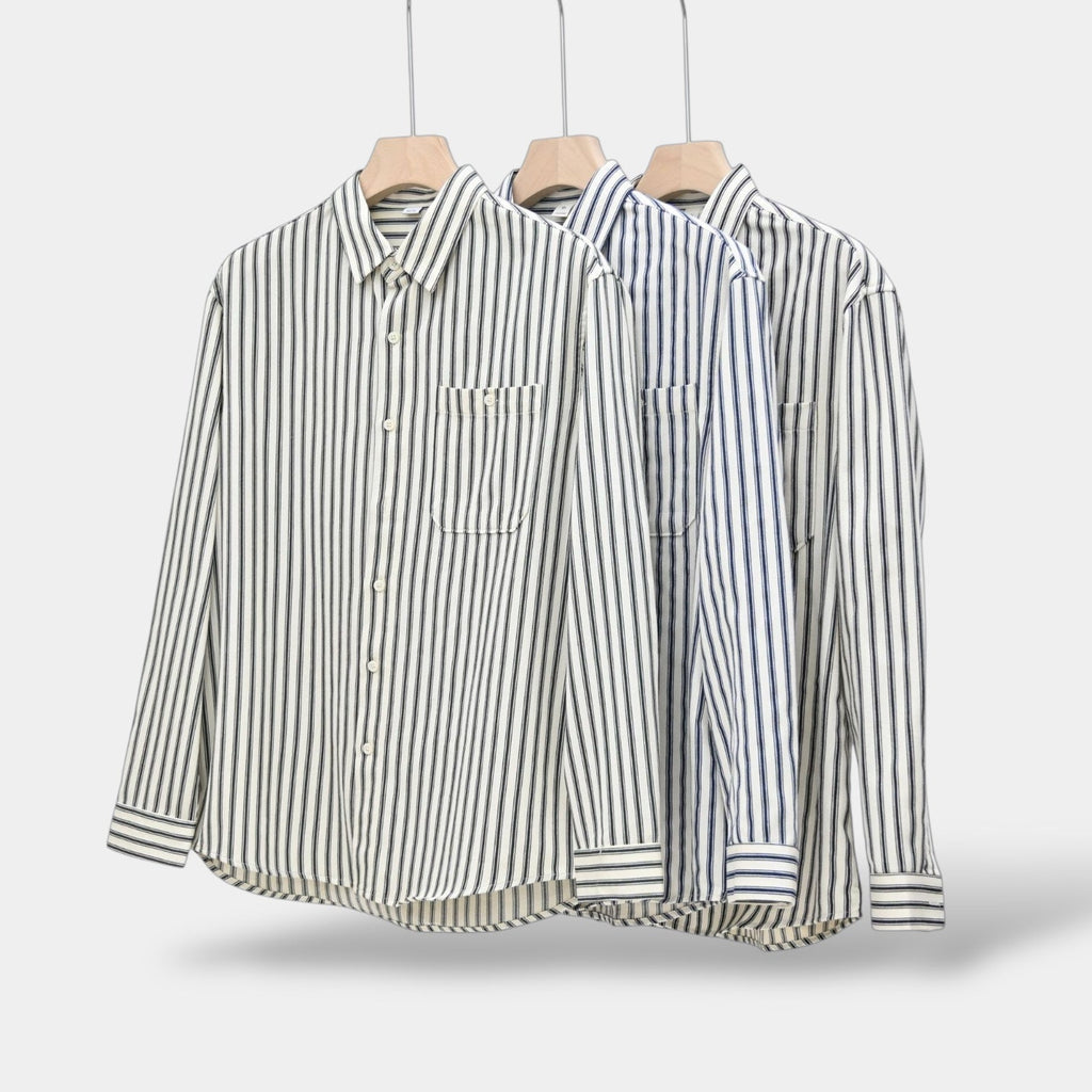 Men's Striped Long-Sleeve Shirt With Chest Patch Pocket - Colour options