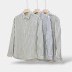 Men's Striped Long-Sleeve Shirt With Chest Patch Pocket - Colour options