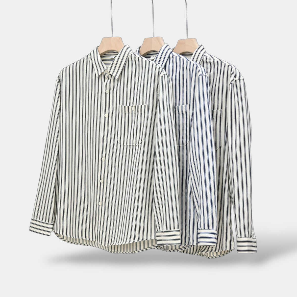 Men's Striped Long-Sleeve Shirt With Chest Patch Pocket - Colour options