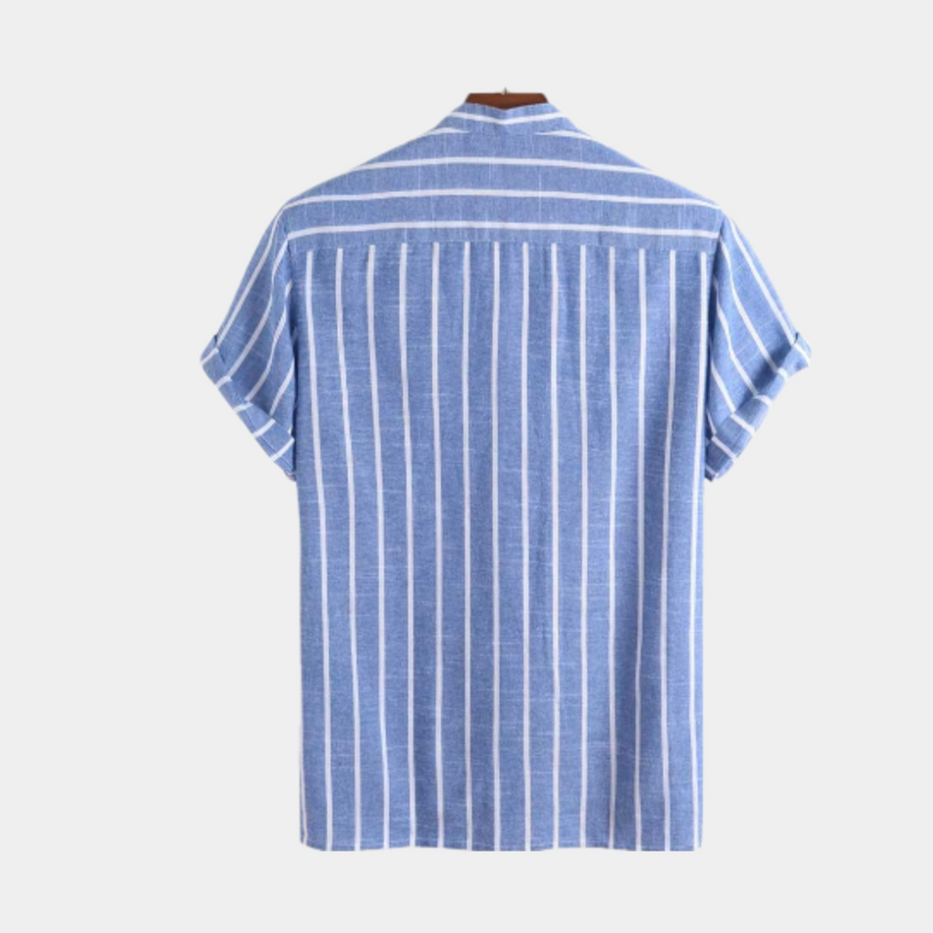 Men's Striped Short-Sleeve Shirt With Band Collar - Colour options