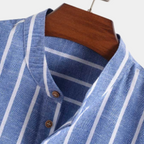 Men's Striped Short-Sleeve Shirt With Band Collar - Colour options