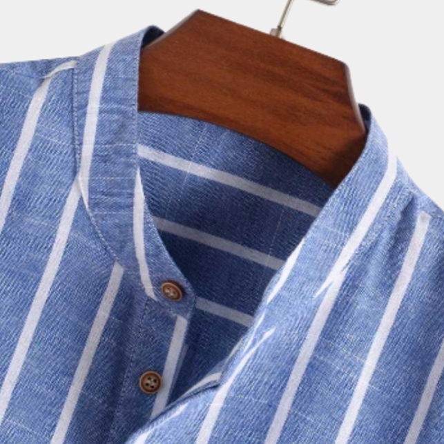 Men's Striped Short-Sleeve Shirt With Band Collar - Colour options