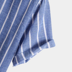 Men's Striped Short-Sleeve Shirt With Band Collar - Colour options