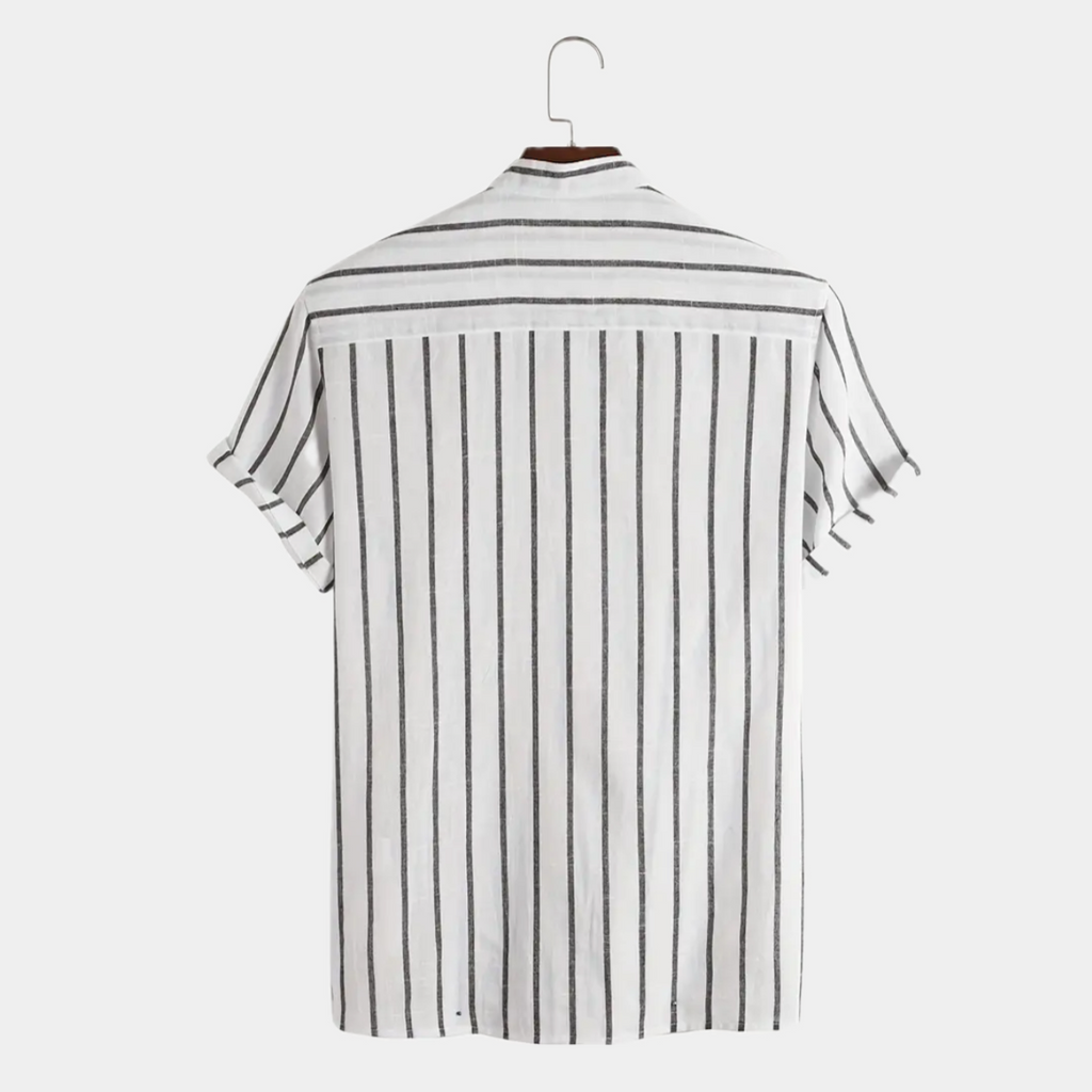 Men's Striped Short-Sleeve Shirt With Band Collar - Colour options