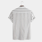 Men's Striped Short-Sleeve Shirt With Band Collar - Colour options