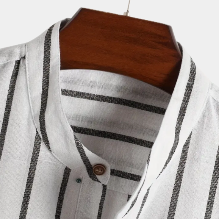 Men's Striped Short-Sleeve Shirt With Band Collar - Colour options