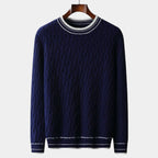 Men's Textured Crew Neck Jumper With Tipped Neck And Hem - Navy