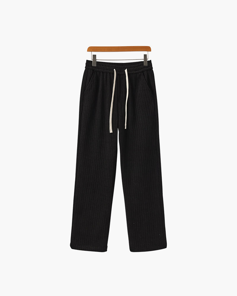 Men's Textured Drawstring Trousers With Straight Legs - Black