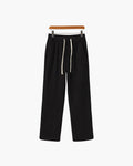 Men's Textured Drawstring Trousers With Straight Legs - Black