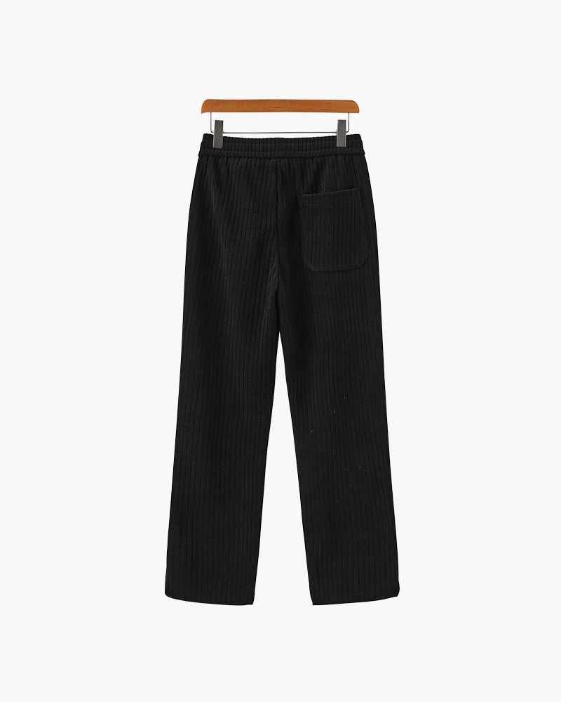 Men's Textured Drawstring Trousers With Straight Legs - Black